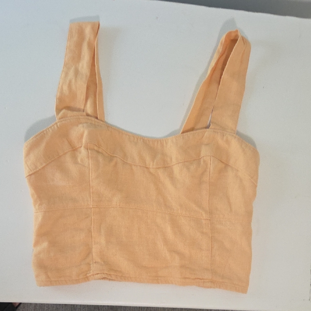 Abercrombie & Fitch Peach Linen Crop Top Adjustable Straps